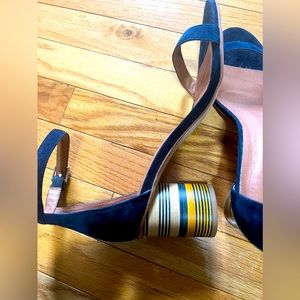 Jeffrey Campbell Blue Suede Sandals wood heels